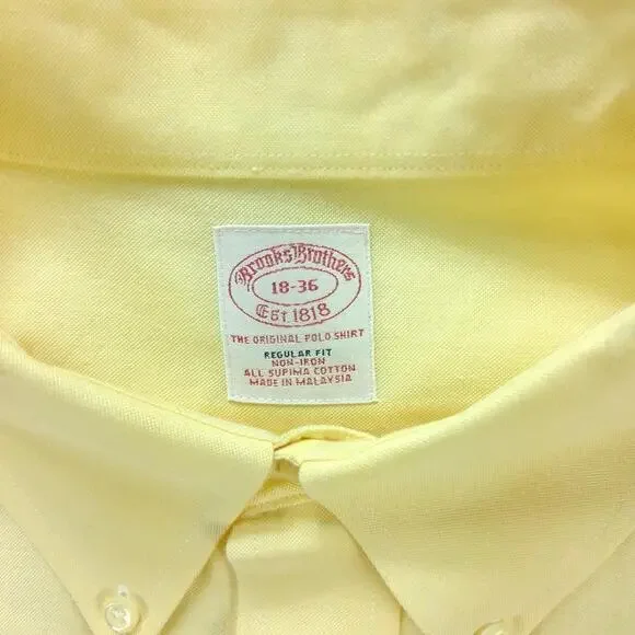 Brooks brothers mens button down Dress shirt 18 Yellow solid non iron - Picture 4 of 8